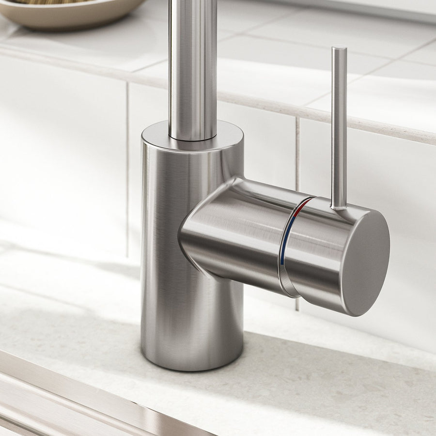 SALLSJÖN mixer tap single side lever, stainless steel colour