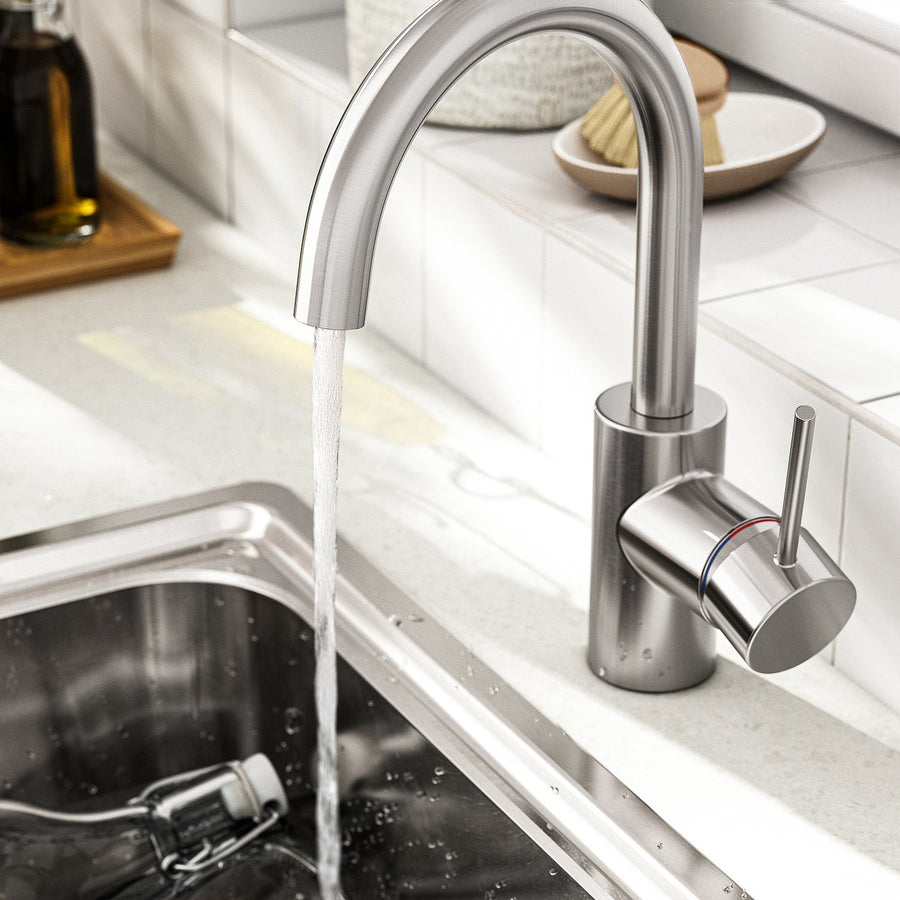 SALLSJÖN mixer tap single side lever, stainless steel colour