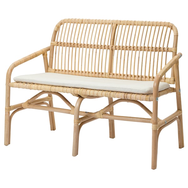 SALNÖ / GRYTTOM - Bench with cushion, rattan/Gransel natural arms