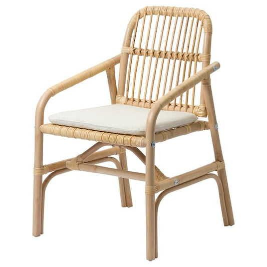 SALNÖ / GRYTTOM - Chair with cushion, rattan/Gransel natural armrests