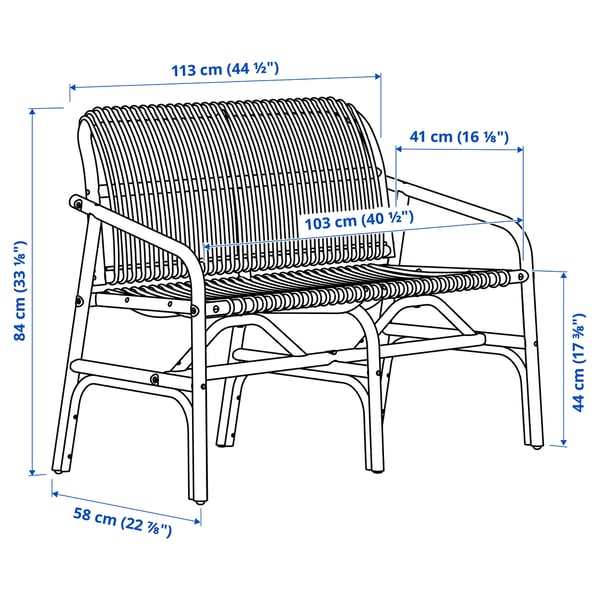 SALNÖ bench, rattan, 113x84x58 cm