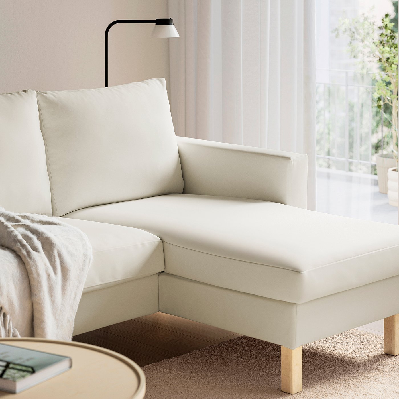 SALTSJÖBADEN 3-seat sofa with chaise longue, Blekinge white, 233x90x148 cm