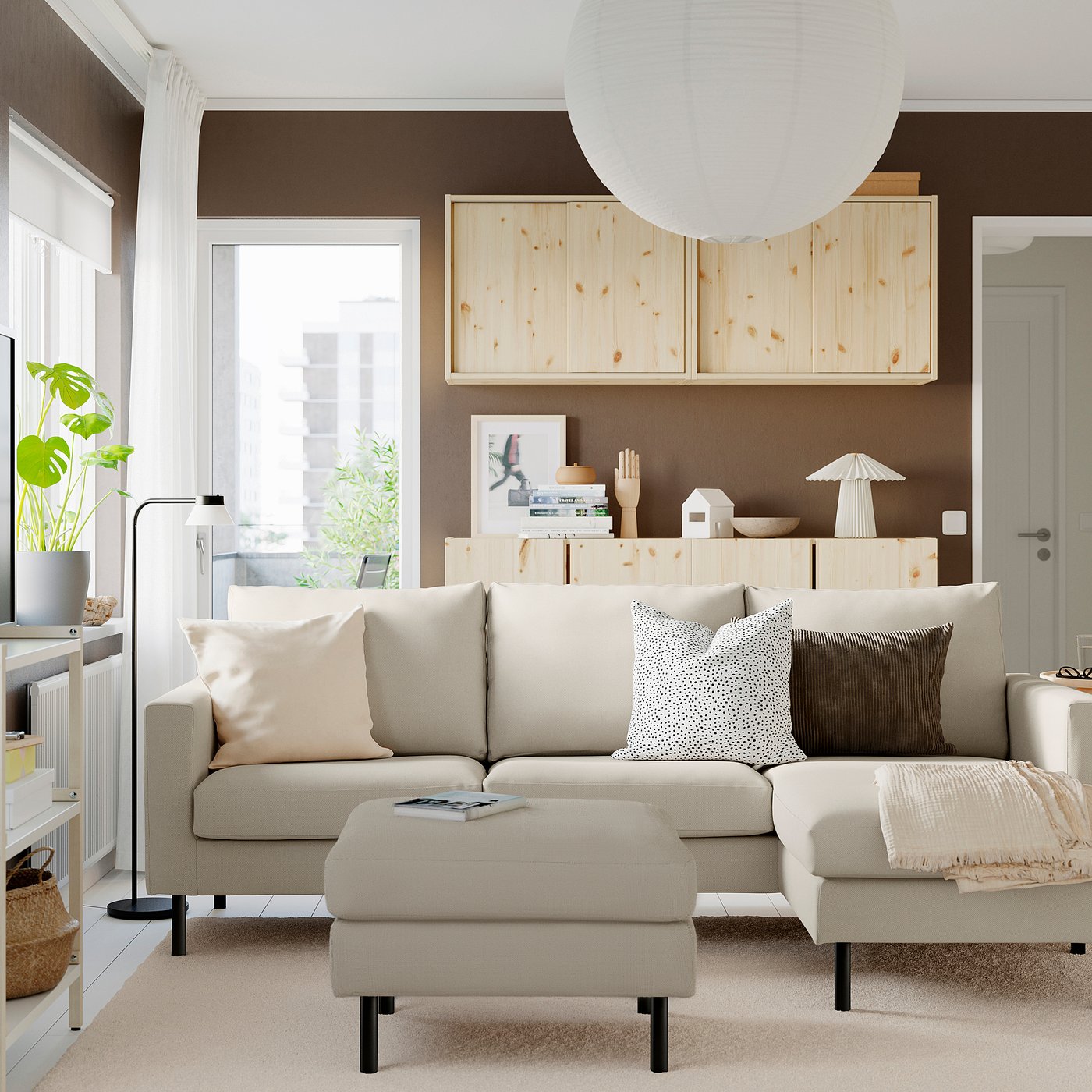 SALTSJÖBADEN 3-seat sofa with chaise longue, Fridtuna light beige, 223x90x148 cm