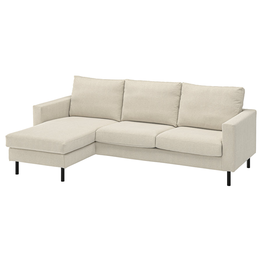 SALTSJÖBADEN 3-seat sofa with chaise longue, Fridtuna light beige, 233 cm