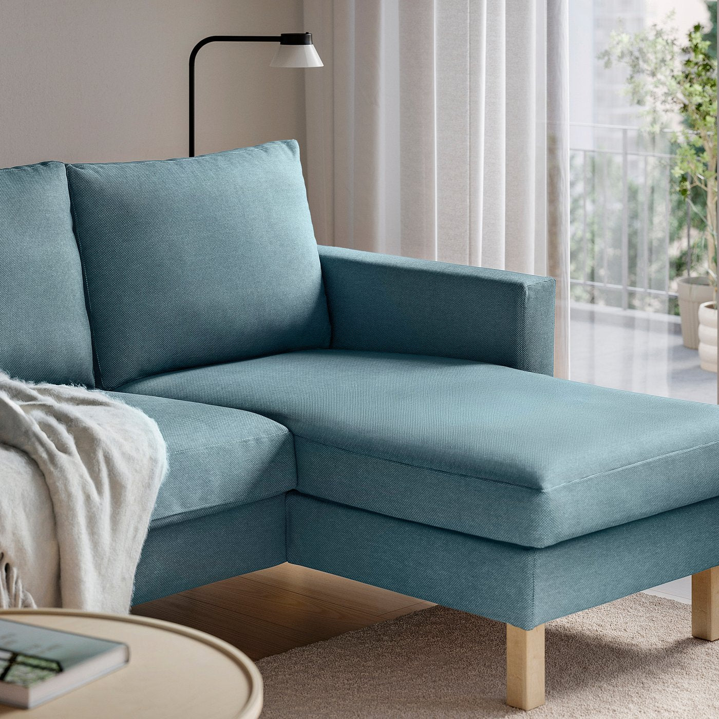 SALTSJÖBADEN 3-seat sofa with chaise longue, Fridtuna dark grey-blue, 233x90 cm