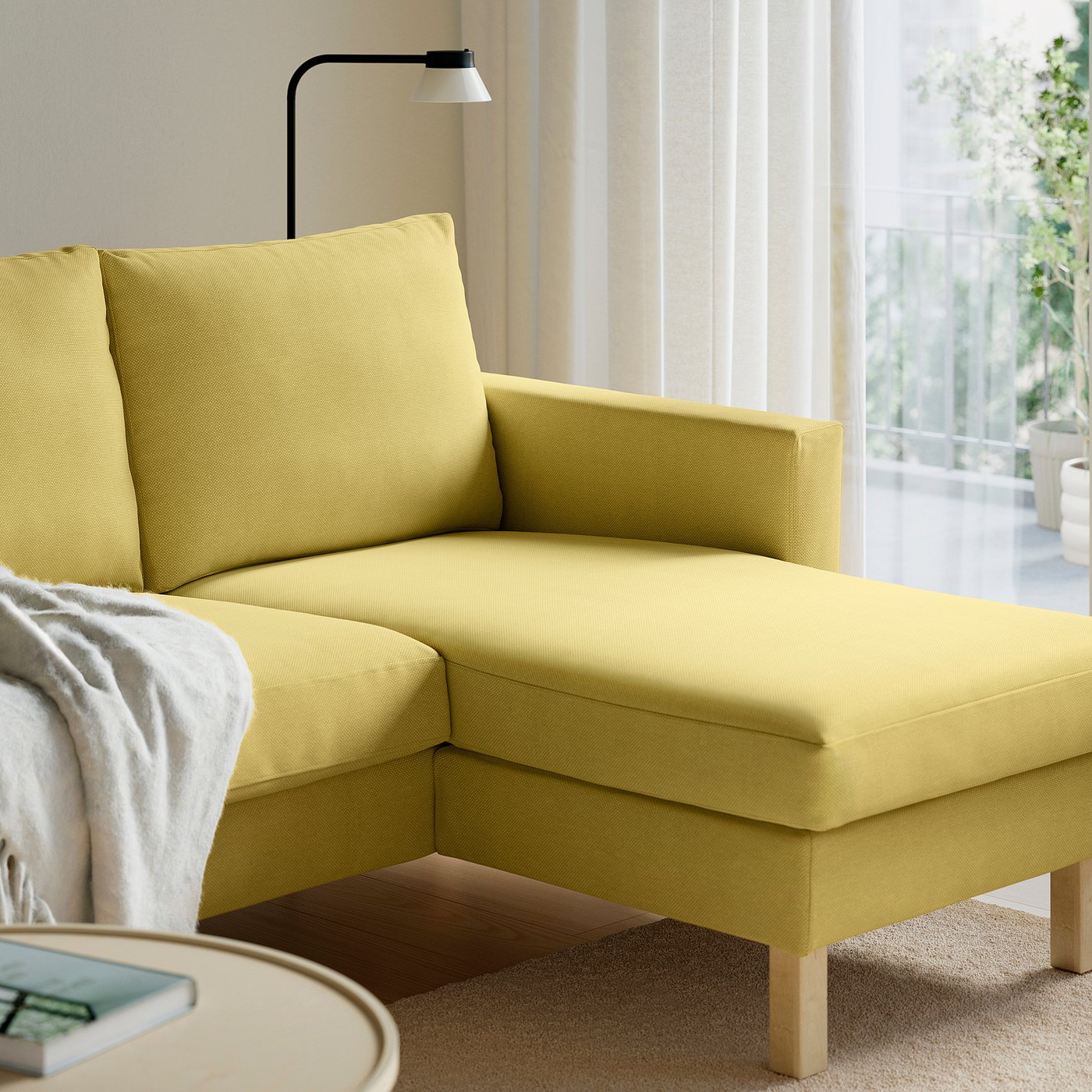 SALTSJÖBADEN 3-seat sofa with chaise longue, Fridtuna yellow, 233x90 cm