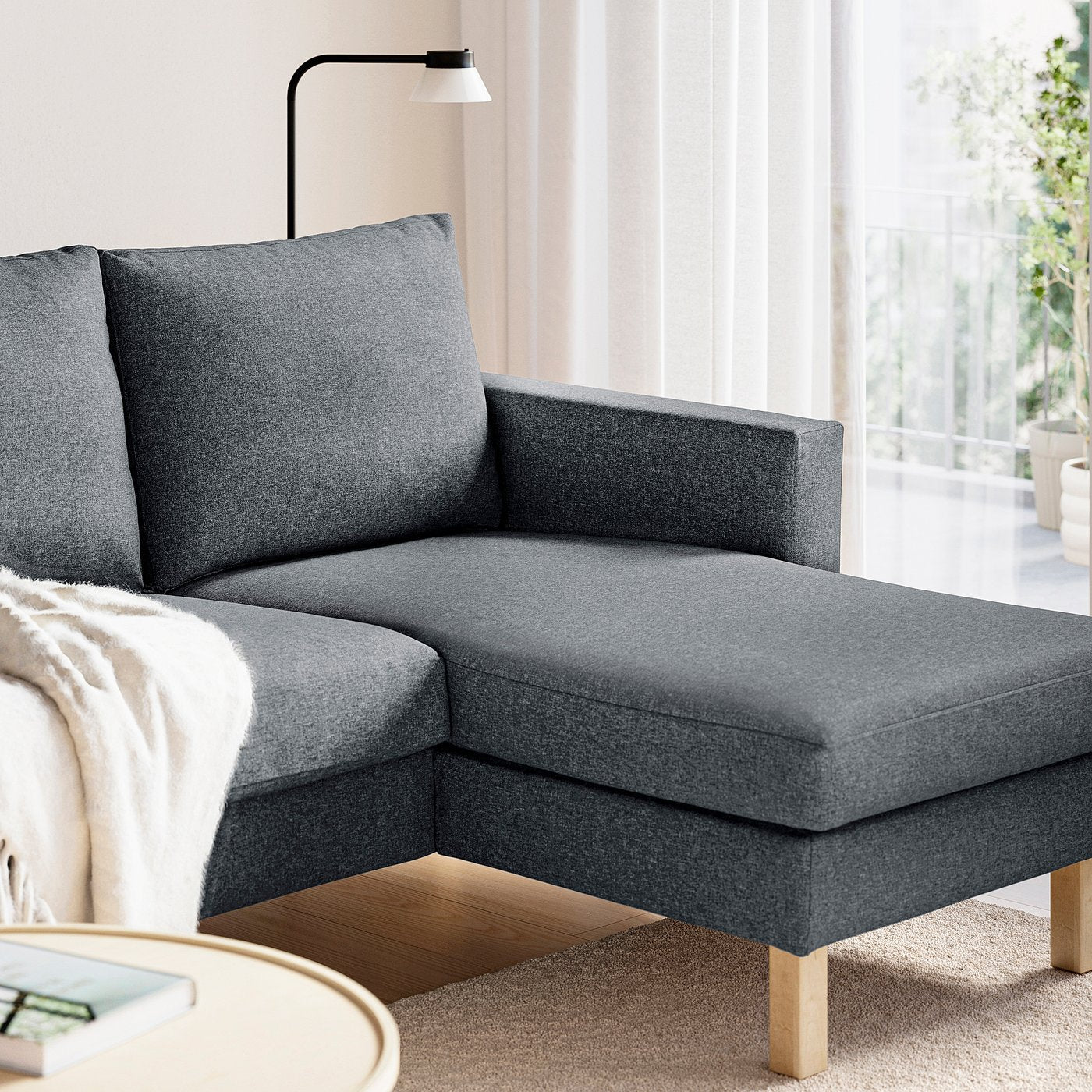 SALTSJÖBADEN 3-seat sofa with chaise longue, Gunnared medium grey, 233 cm
