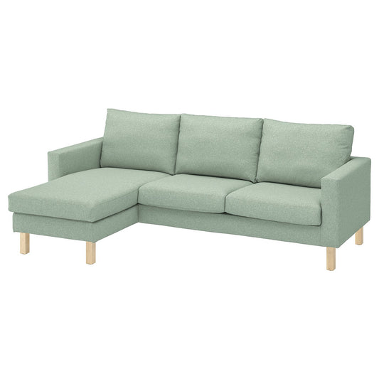 SALTSJÖBADEN 3-seat sofa with chaise longue, Gunnared light green, 233x17x132 cm