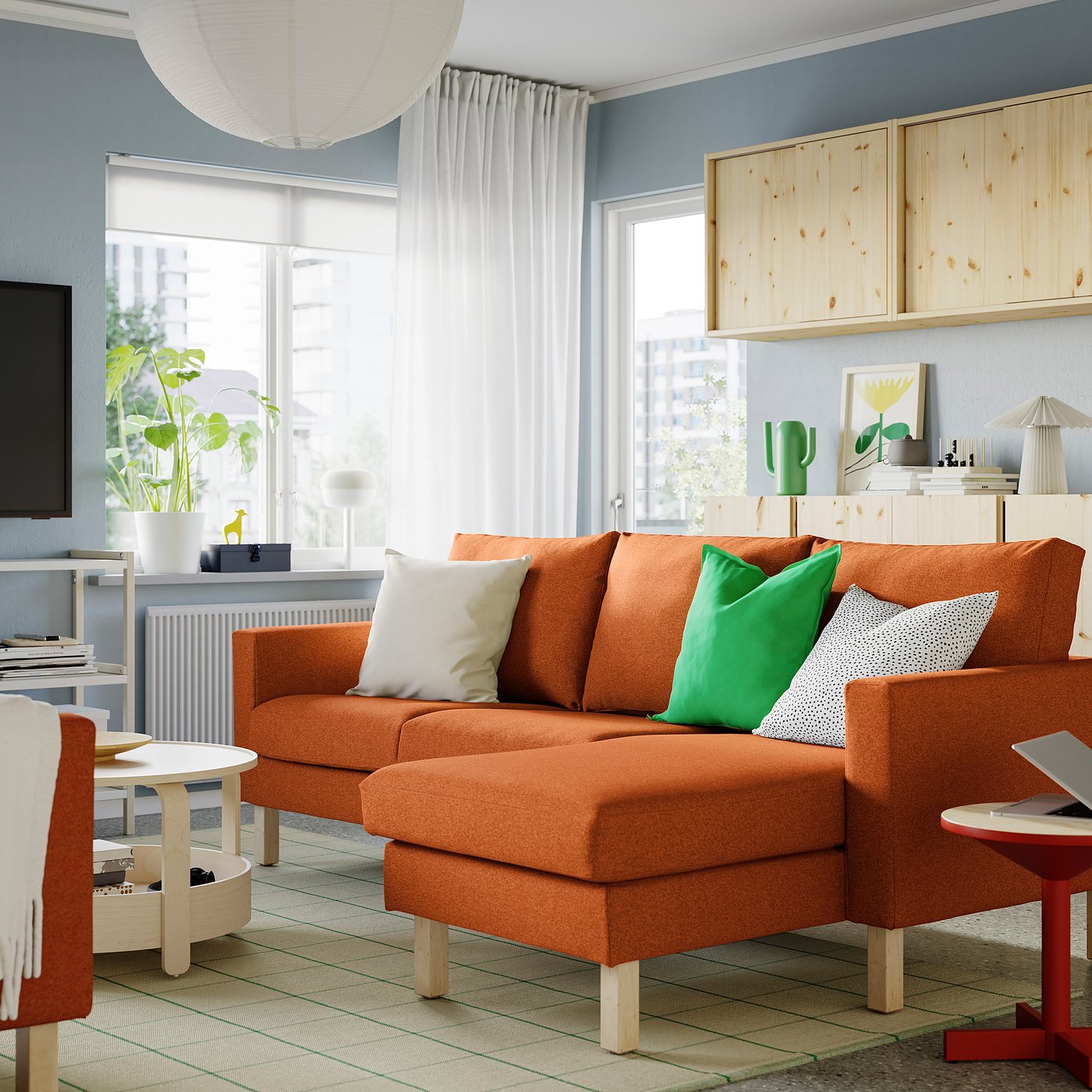 SALTSJÖBADEN 3-seat sofa with chaise longue, Tonerud red-brown, 233x90x132 cm