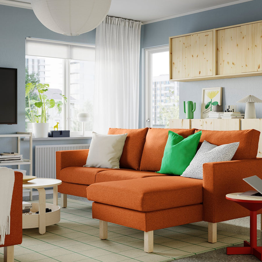 SALTSJÖBADEN 3-seat sofa with chaise longue, Tonerud red-brown, 233x90x132 cm