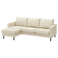 SALTSJÖBADEN 3-seat sofa with chaise longue, Vittangi light beige/white, 233 cm