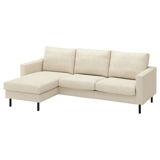 SALTSJÖBADEN 3-seat sofa with chaise longue, Vittangi light beige/white, 233 cm