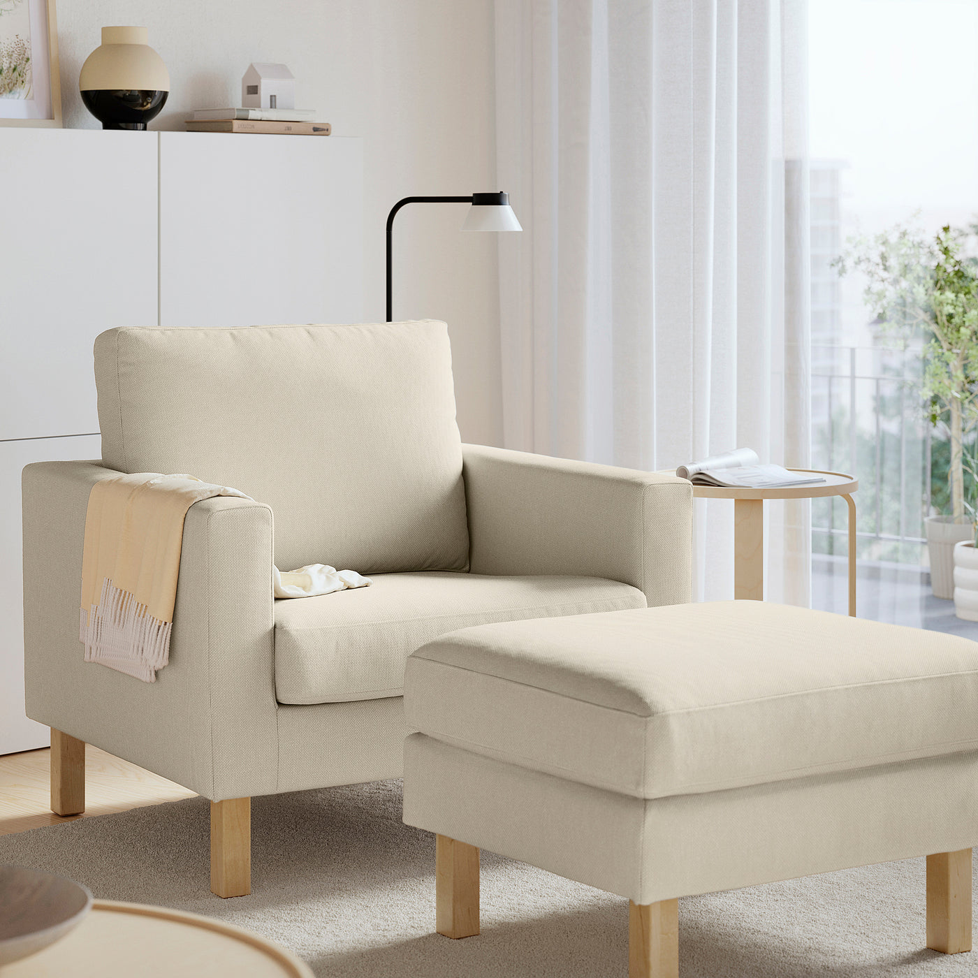 SALTSJÖBADEN footstool, Fridtuna light beige, 71x47x63 cm