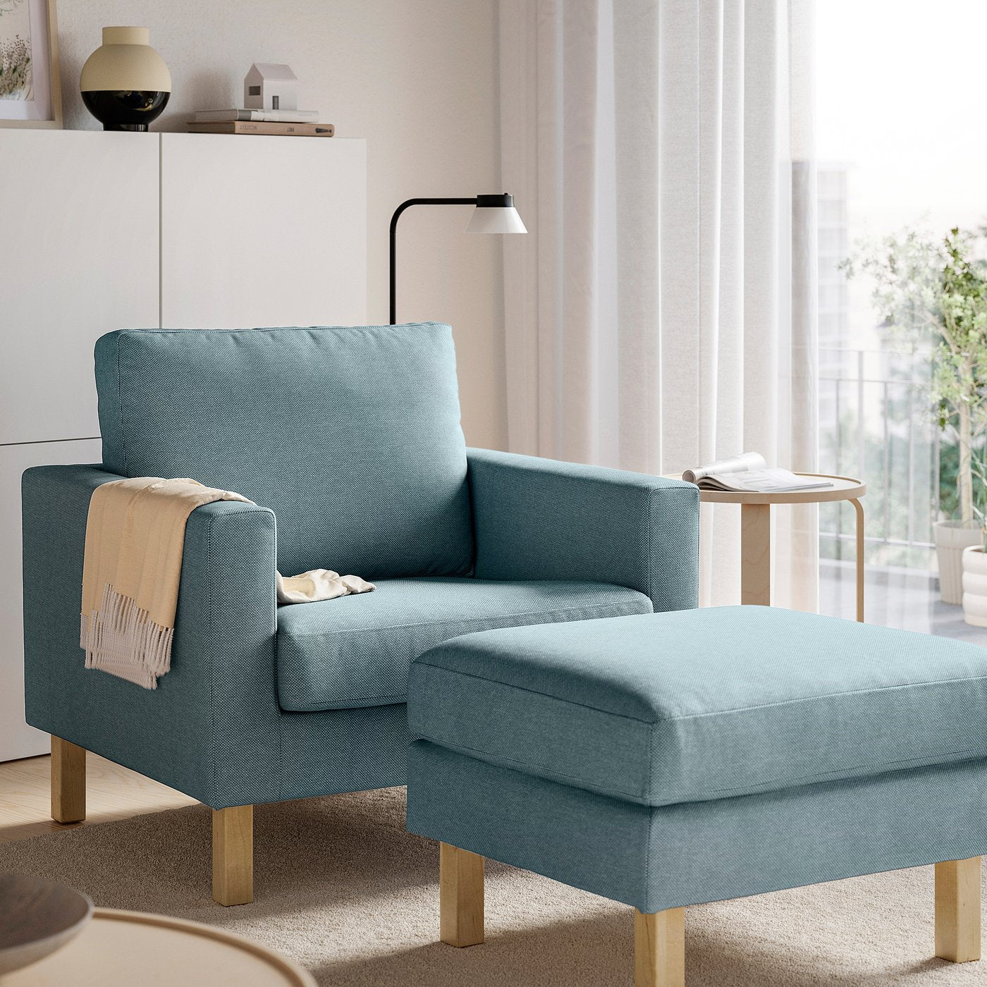 SALTSJÖBADEN armchair, Fridtuna dark grey-blue, 93x90x88 cm