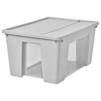 SAMLA box with lid, transparent/light grey, 57x39x28 cm/45 l