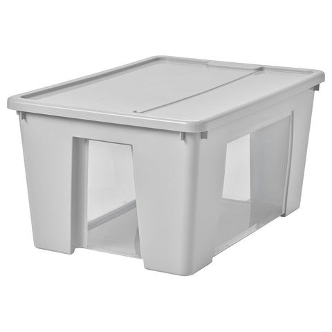 SAMLA box with lid, transparent/light grey, 57x28x39 cm