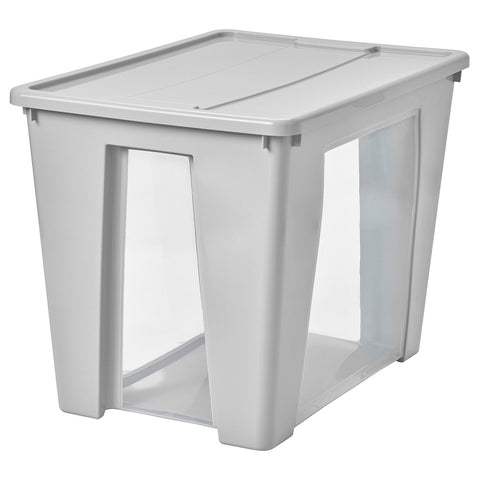 SAMLA box with lid, transparent/light grey, 57x42x39 cm