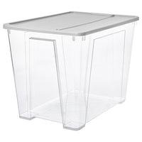 SAMLA box with lid, transparent/light grey, 57x39x42 cm/65 l