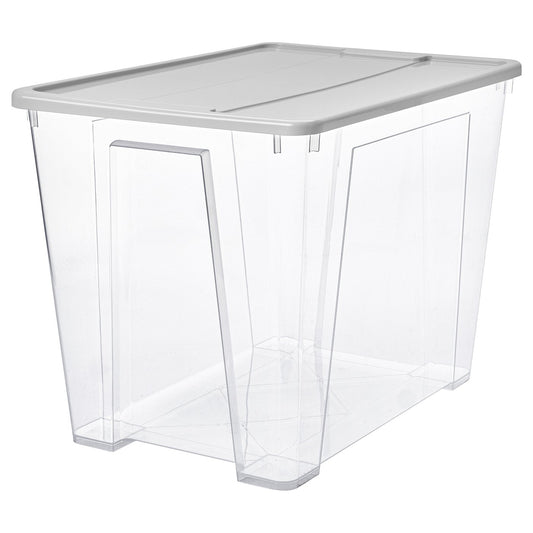 SAMLA box with lid, transparent/light grey, 57x39x42 cm/65 l