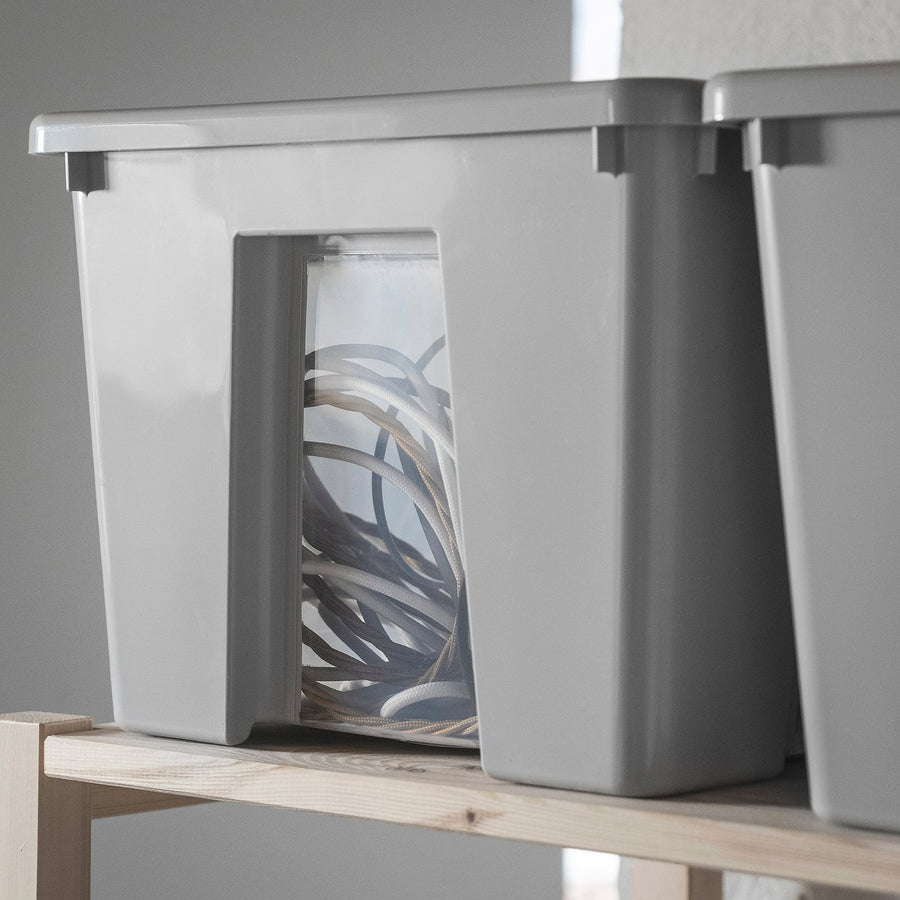 SAMLA box with lid, transparent/light grey, 57x28x39 cm