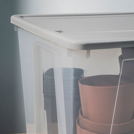SAMLA box with lid, transparent/light grey, 57x39x28 cm/45 l