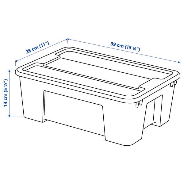 SAMLA - Box with lid, transparent, 39x28x14 cm/11 l