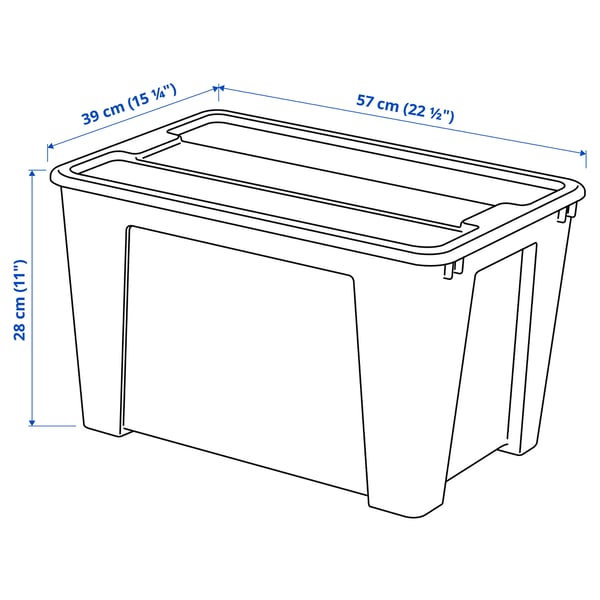 SAMLA - Box with lid, transparent, 57x39x28 cm/45 l