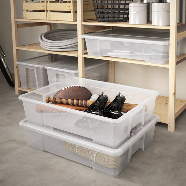 SAMLA box with lid, transparent, 79x57x18 cm/55 l