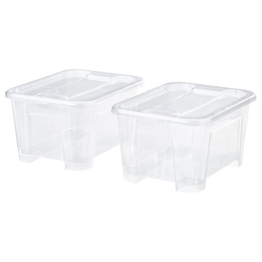 SAMLA box with lid, transparent, 14x18x10 cm/1 l, 2 pack