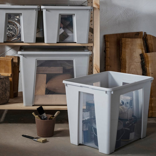 SAMLA box, transparent/light grey, 56x39x42 cm/65 l