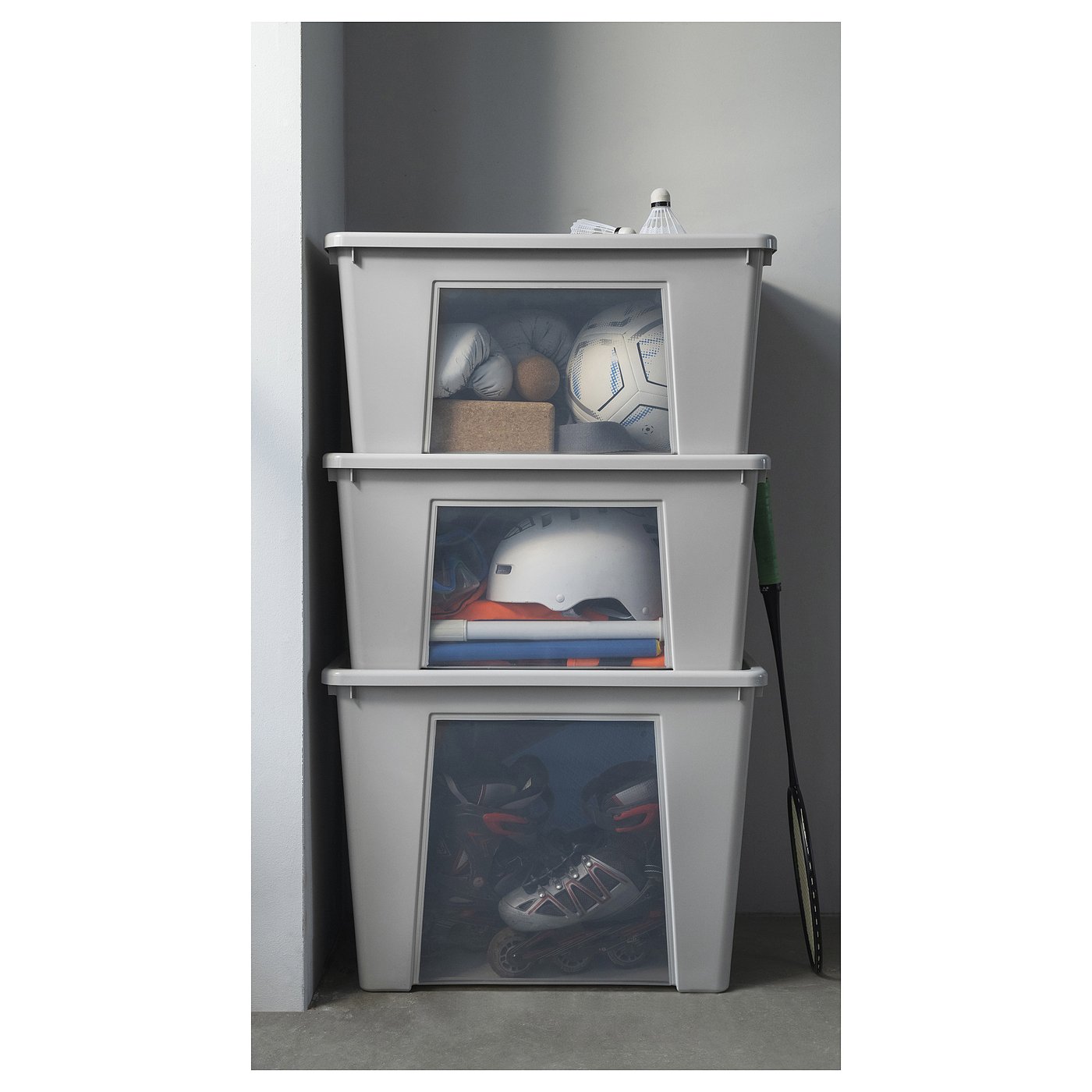 SAMLA box, transparent/light grey, 56x39x28 cm/45 l