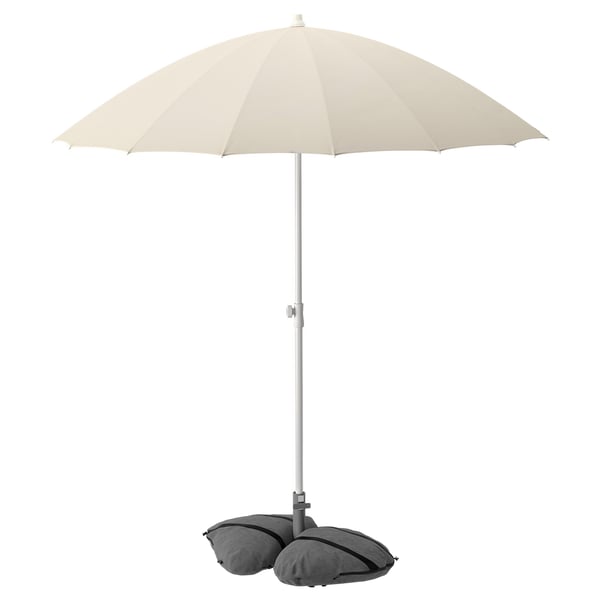 SAMSÖ / IGGÖN - SAMSÖ / IGGÖN Parasol with base, tilting beige/dark grey, 200 cm