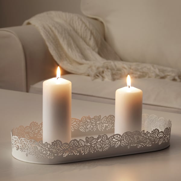 SAMVERKA candle dish, oval white, 35x15 cm