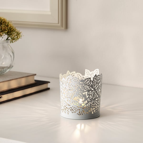SAMVERKA - SAMVERKA Tealight holder, white, 8 cm