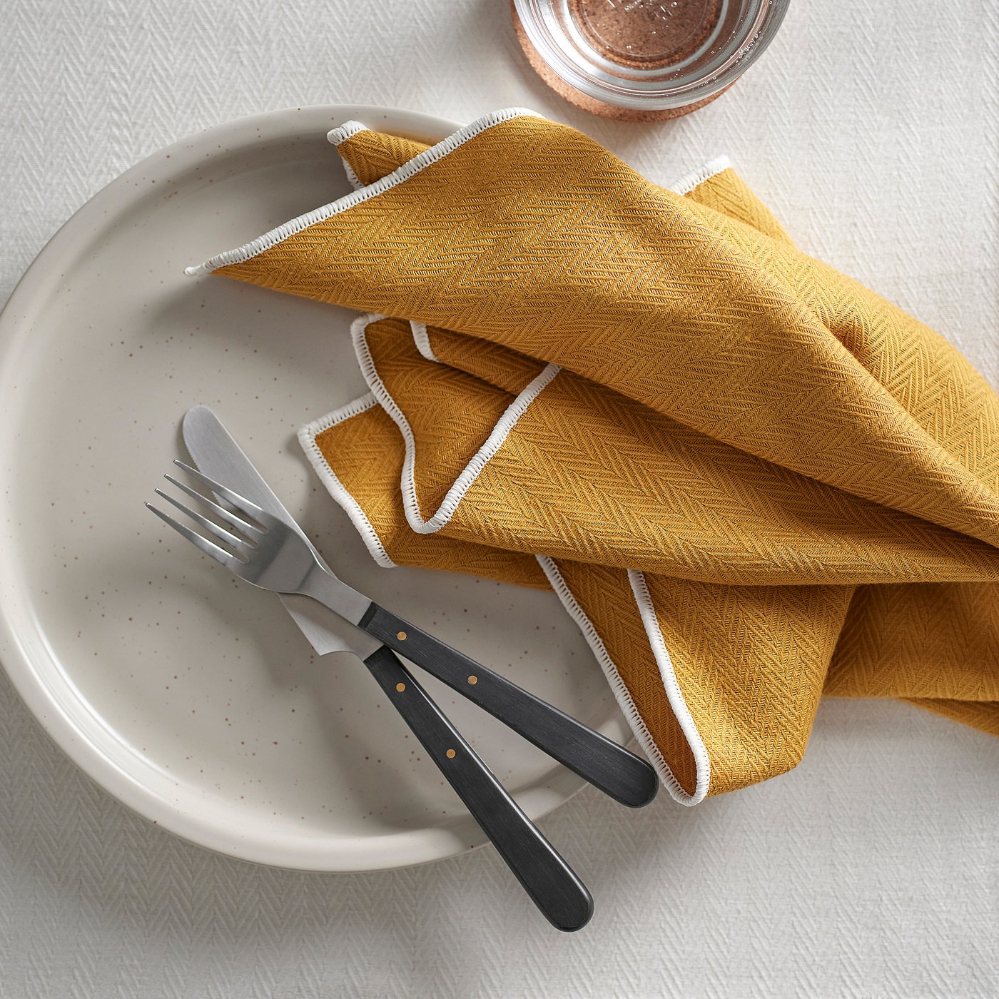 SANDABBORRE tea towel, white/dark yellow, 50x50 cm, 2 pack