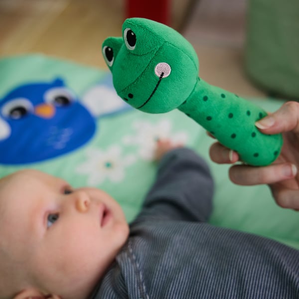 SANDBI rattle, frog/green
