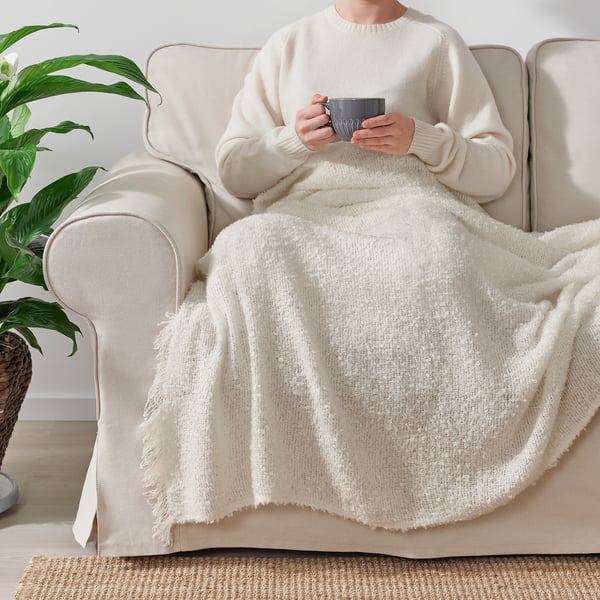 SANDBRODD throw, off-white, 130x170 cm