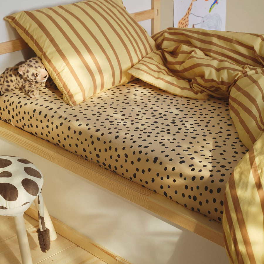 SANDLÖPARE fitted sheet, light brown/cheetah pattern, 90x200 cm
