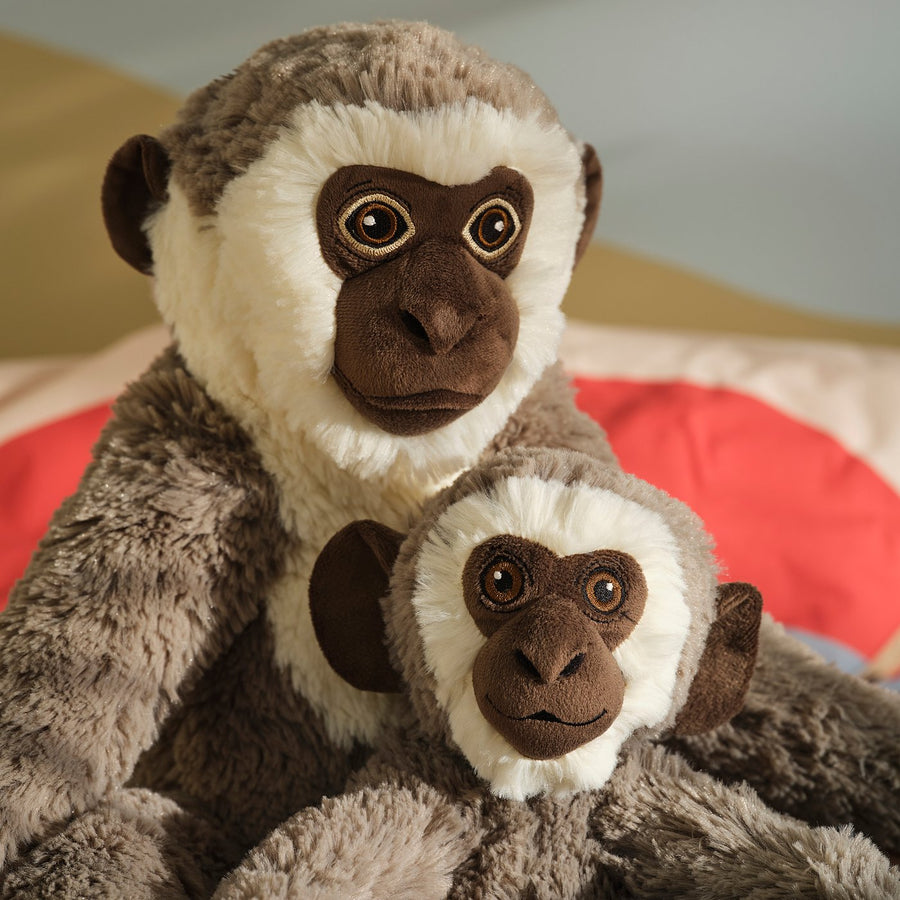 SANDLÖPARE soft toy, vervet monkey with baby/grey, 32 cm