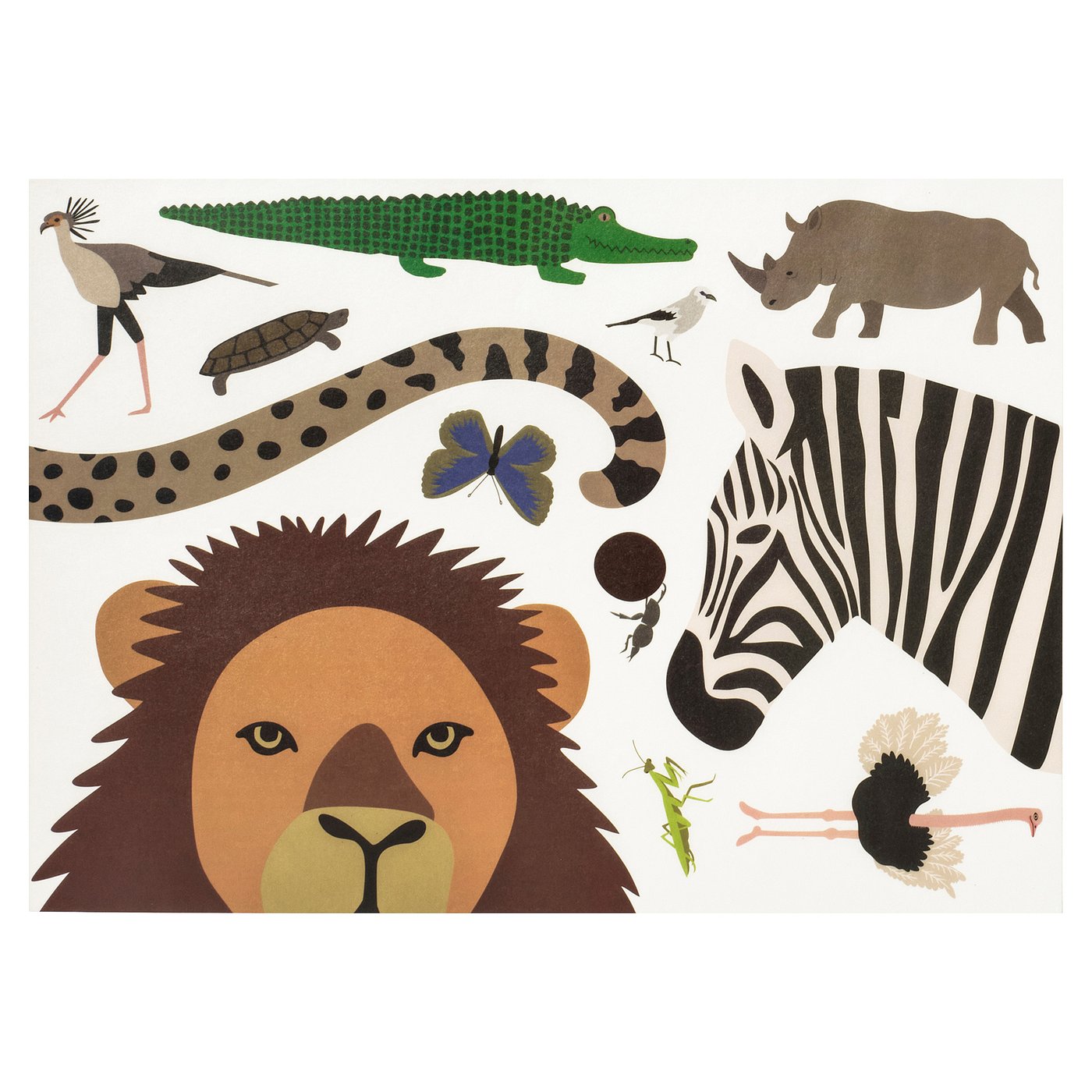 SANDLÖPARE decoration stickers, set of 3, multicolour/animals on the savannah