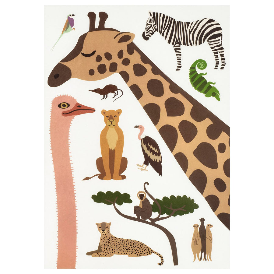 SANDLÖPARE decoration stickers, set of 3, multicolour/animals on the savannah