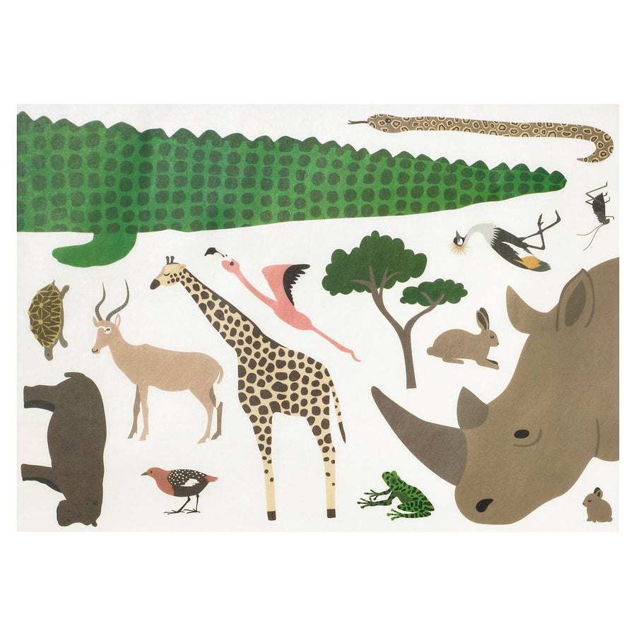 SANDLÖPARE decoration stickers, set of 3, multicolour/animals on the savannah