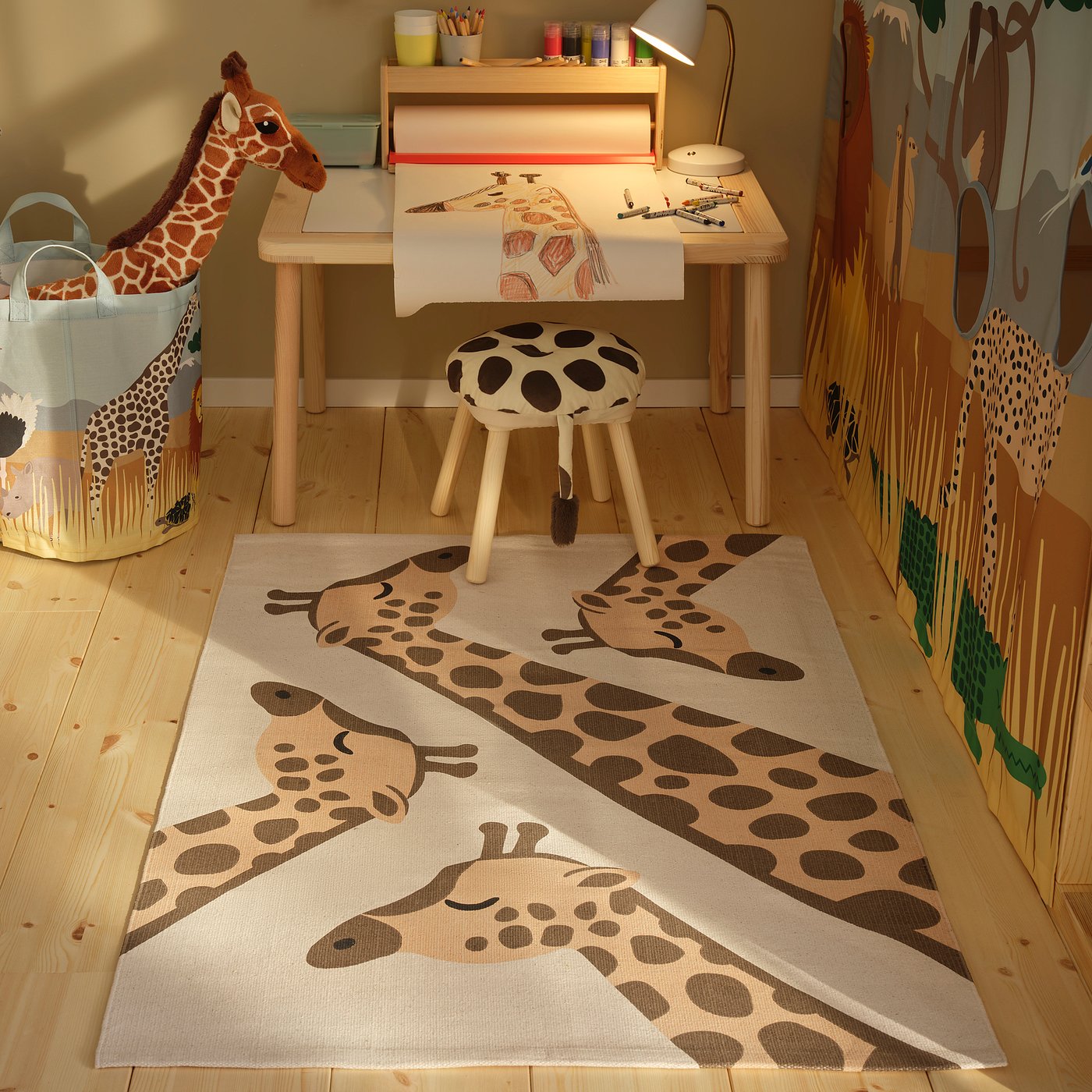 SANDLÖPARE rug, flatwoven, beige brown/giraffe pattern, 90x130 cm