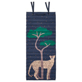 SANDLÖPARE quilted mat, dark blue/cheetah savannah, 60x140 cm