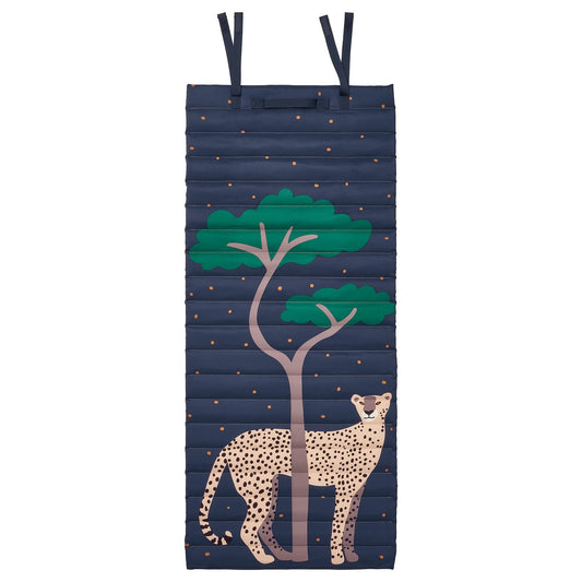 SANDLÖPARE quilted mat, dark blue/cheetah savannah, 60x140 cm