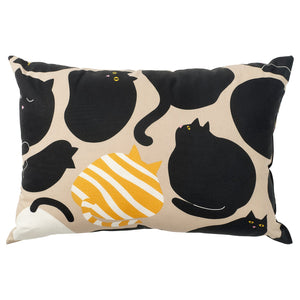 SANDMOTT cushion, beige black/cat pattern, 35x50 cm