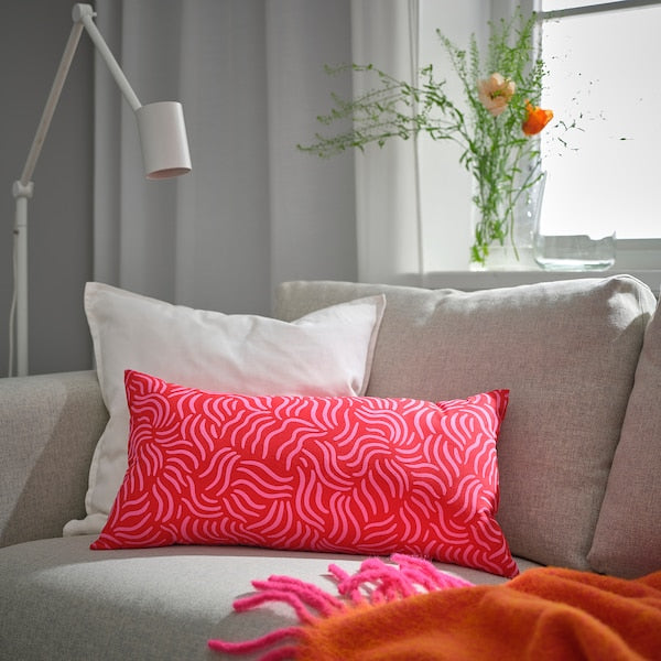 SANDMOTT - Pillow, bright red/bright pink,30x58 cm