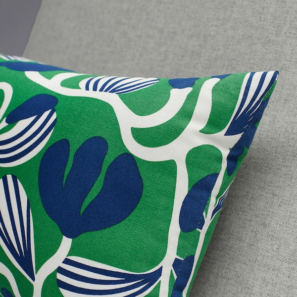 SANDMOTT - Pillow, bright green/dark blue,30x58 cm