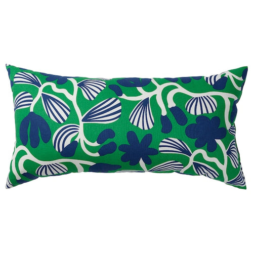 SANDMOTT - Pillow, bright green/dark blue,30x58 cm