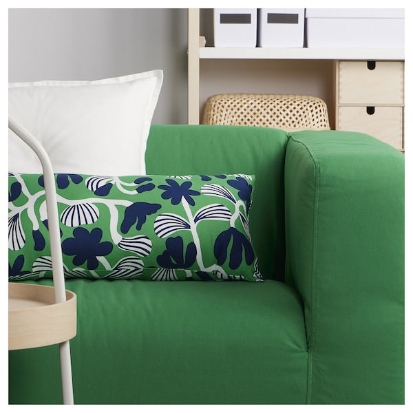 SANDMOTT - Pillow, bright green/dark blue,30x58 cm